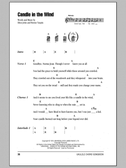 page one of Candle In The Wind (Ukulele Chords/Lyrics)