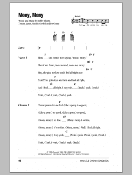 page one of Mony, Mony (Ukulele Chords/Lyrics)