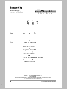 page one of Kansas City (Ukulele Chords/Lyrics)