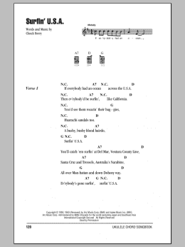 page one of Surfin' U.S.A. (Ukulele Chords/Lyrics)