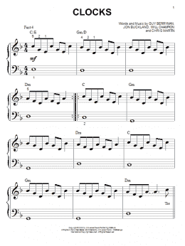 page one of Clocks (Big Note Piano)