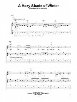 page one of A Hazy Shade Of Winter (Guitar Tab (Single Guitar))