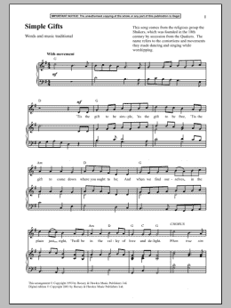 page one of Simple Gifts (Piano & Vocal)