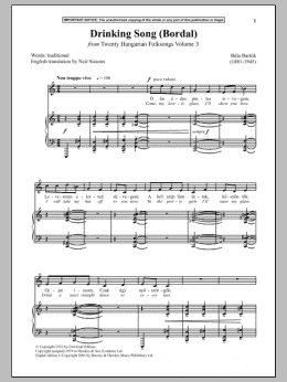 page one of Drinking Song (Bordal) (from Twenty Hungarian Folksongs Vol. 3) (Piano & Vocal)