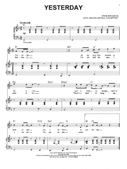 page one of Yesterday (Piano & Vocal)