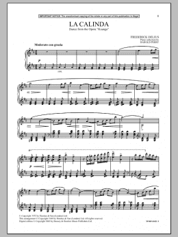 page one of La Calinda (Dance from The Opera Koanga) (Piano Solo)