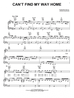 page one of Can't Find My Way Home (Piano, Vocal & Guitar Chords (Right-Hand Melody))