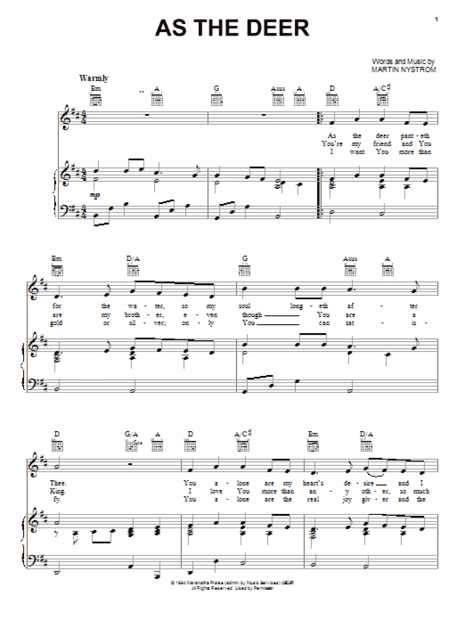 As The Deer (Piano, Vocal & Guitar Chords (Right-Hand Melody))