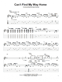 page one of Can't Find My Way Home (Guitar Tab (Single Guitar))