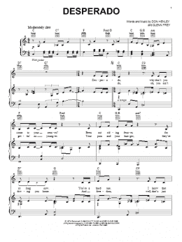 page one of Desperado (Piano, Vocal & Guitar Chords (Right-Hand Melody))