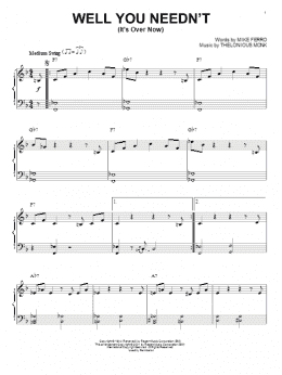 page one of Well You Needn't (It's Over Now) (Piano Solo)