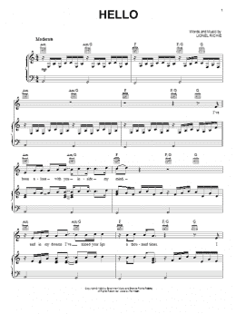 page one of Hello (Piano, Vocal & Guitar Chords (Right-Hand Melody))