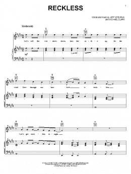 page one of Reckless (Piano, Vocal & Guitar Chords (Right-Hand Melody))