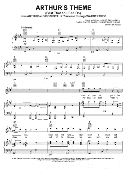 page one of Arthur's Theme (Best That You Can Do) (Piano, Vocal & Guitar Chords (Right-Hand Melody))