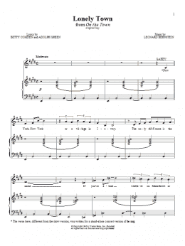 page one of Lonely Town (from On the Town) (Piano & Vocal)