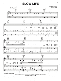 page one of Slow Life (Piano, Vocal & Guitar Chords (Right-Hand Melody))