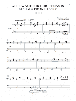 page one of All I Want For Christmas Is My Two Front Teeth (Piano Duet)