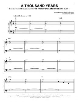 page one of A Thousand Years (Easy Piano)