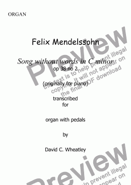 page one of Mendelssohn - Song without words  op 38 no 2  for organ solo