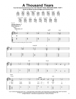 page one of A Thousand Years (Easy Guitar Tab)