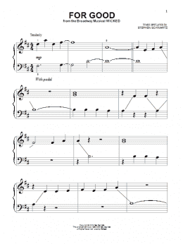 page one of For Good (from Wicked) (Beginning Piano Solo)