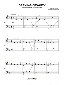 page one of Defying Gravity (from Wicked) (Beginning Piano Solo)