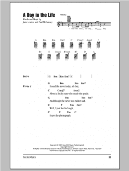 page one of A Day In The Life (Ukulele Chords/Lyrics)