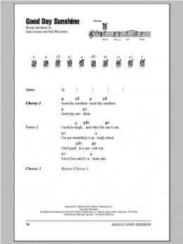 page one of Good Day Sunshine (Ukulele Chords/Lyrics)