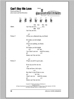 page one of Can't Buy Me Love (Ukulele Chords/Lyrics)