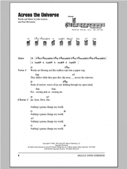 page one of Across The Universe (Ukulele Chords/Lyrics)