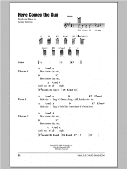 page one of Here Comes The Sun (Ukulele Chords/Lyrics)