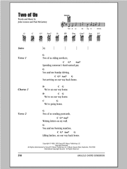 page one of Two Of Us (Ukulele Chords/Lyrics)