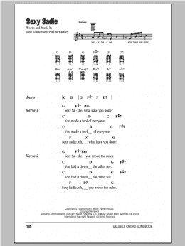 page one of Sexy Sadie (Ukulele Chords/Lyrics)