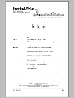 page one of Paperback Writer (Ukulele Chords/Lyrics)