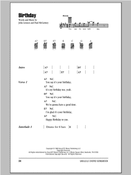 page one of Birthday (Ukulele Chords/Lyrics)