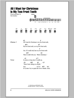 page one of All I Want For Christmas Is My Two Front Teeth (Ukulele Chords/Lyrics)