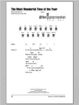 page one of The Most Wonderful Time Of The Year (Ukulele Chords/Lyrics)