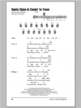 page one of Santa Claus Is Comin' To Town (Ukulele Chords/Lyrics)