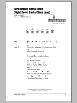 page one of Here Comes Santa Claus (Right Down Santa Claus Lane) (Ukulele Chords/Lyrics)