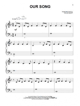 page one of Our Song (Beginning Piano Solo)