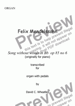 page one of Mendelssohn - Song without words  op 85 no 6  for organ solo