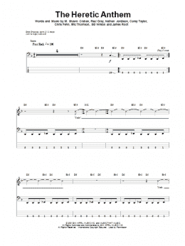 page one of The Heretic Anthem (Bass Guitar Tab)