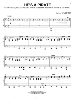 page one of He's A Pirate (from Pirates Of The Caribbean: The Curse of the Black Pearl) (Piano Solo)