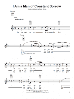 page one of I Am A Man Of Constant Sorrow (Ukulele)