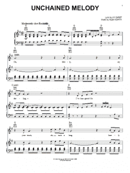 page one of Unchained Melody (Piano, Vocal & Guitar Chords (Right-Hand Melody))