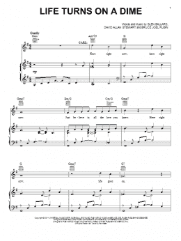 page one of Life Turns On A Dime (Piano, Vocal & Guitar Chords (Right-Hand Melody))
