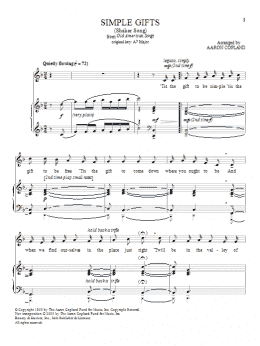 page one of Simple Gifts (Piano & Vocal)