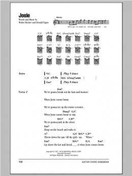 page one of Josie (Guitar Chords/Lyrics)