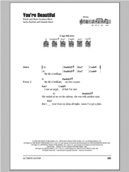 page one of You're Beautiful (Guitar Chords/Lyrics)