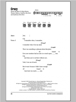 page one of Crazy (Guitar Chords/Lyrics)